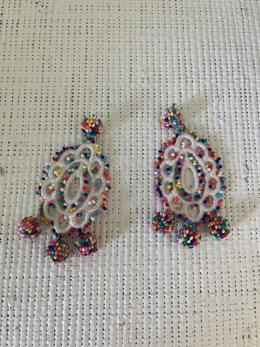 J. Crew Multicolor Beaded White Lace Drop Earrings